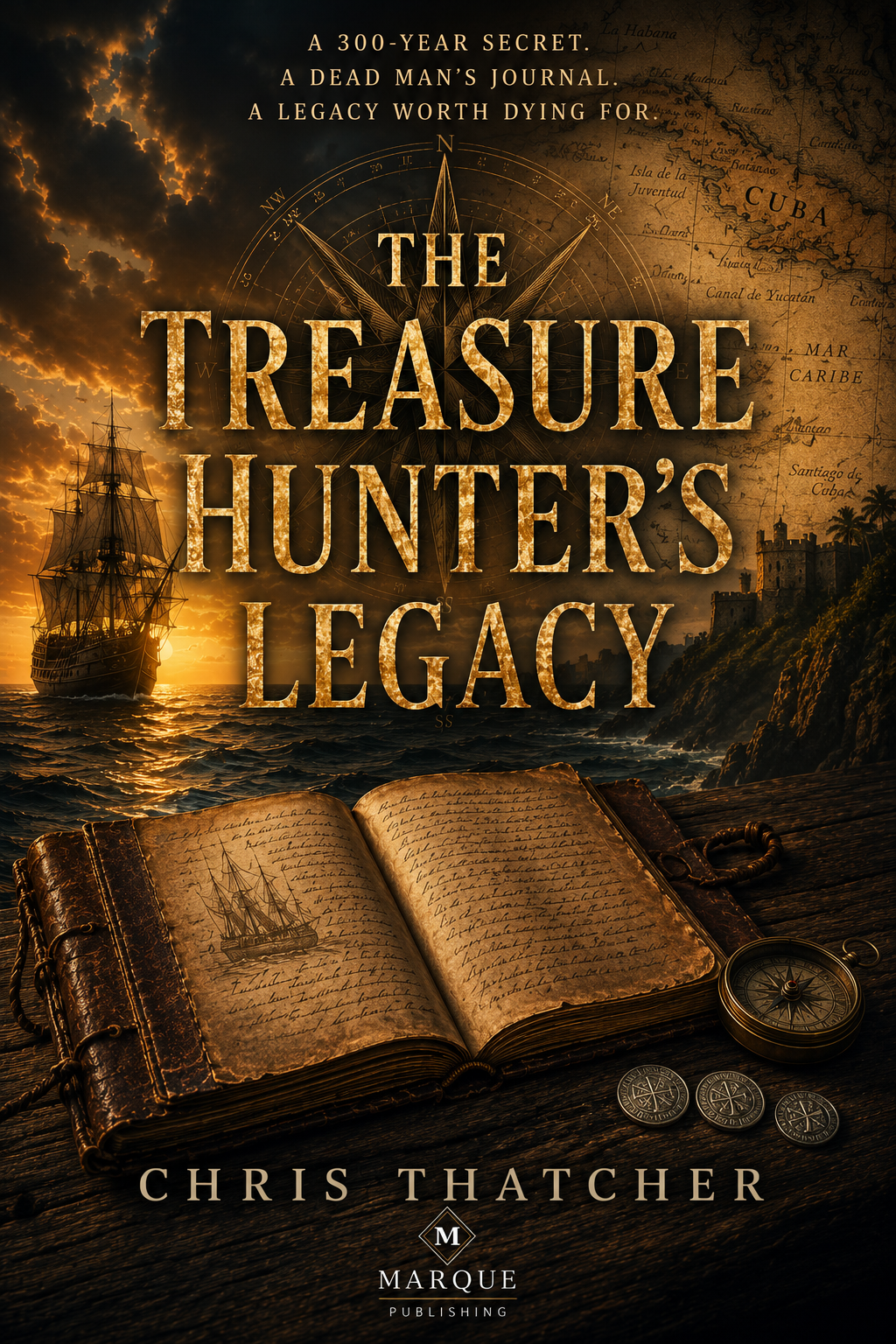 Cover of The Treasure Hunter's Legacy, a historical thriller novel by Chris Thatcher